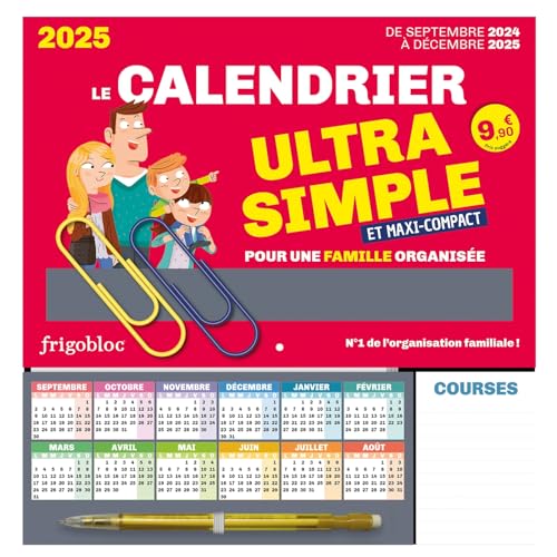 Frigobloc Le mini calendrier Ultra Simple pour une famille organisée ! (de sept. 2024 à déc. 2025)
